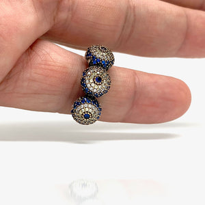 925 Sterling Silver Oxidized Tripple Eye Sapphire Ring