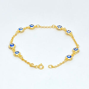 18K Gold Plated Two by Two Double Sided Crystal Evil Eye Bracelet